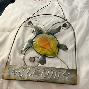 Stained Glass Turtle Welcome Sign